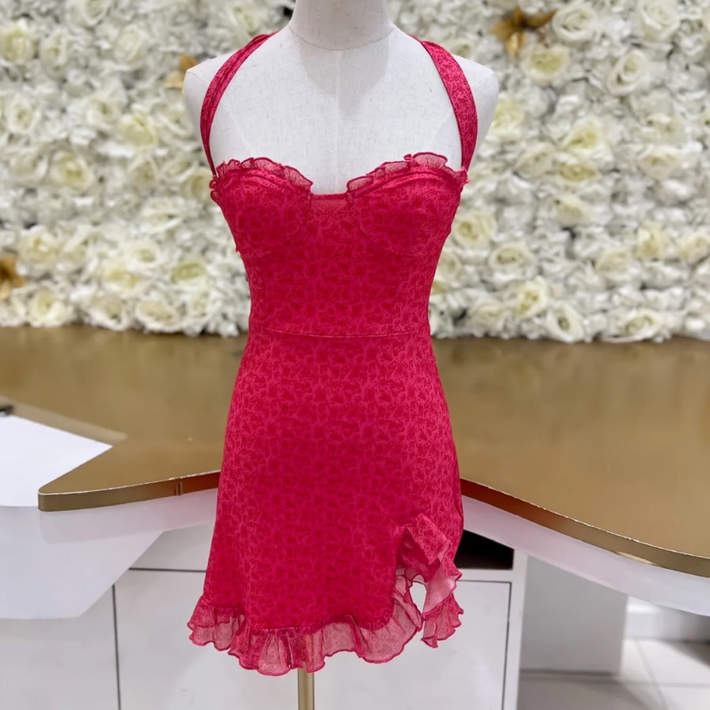 red/ pink floral Halter Mini Dress